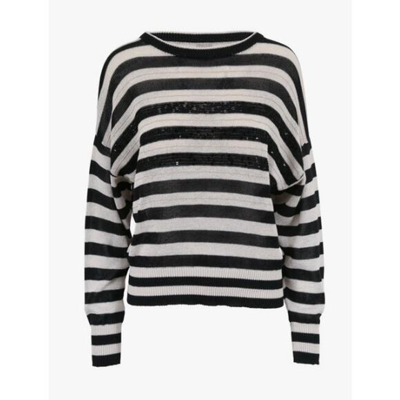 Brunello Cucinelli Wide Striped Crewneck Sequin Embellished Sweater w/ Monili - Picture 3 of 16